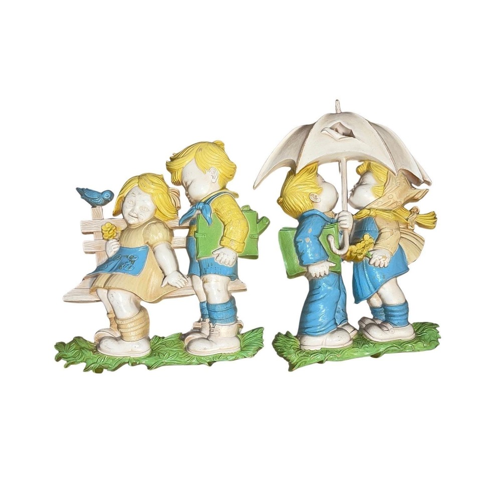 Vintage HOMCO‎ Boy & Girl Wall Plaques 1977 Dart Industries Nursery Decor Set 2